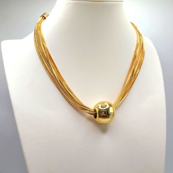 Multi Strand Choker Necklace Goldtone with Ball Pendant, adjus… - Picture 1 of 10